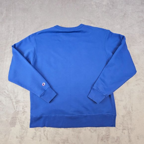 Champion Sweatshirt Men's Large Blue Chest Spellout Logo‎ Pullover Sweater - Picture 2 of 8
